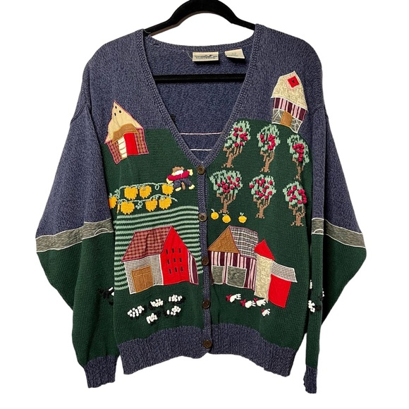 Vintage Sweaters - Vintage Oversized Northern Reflections V Neck Grandma Cottage Cabincore Cardigan